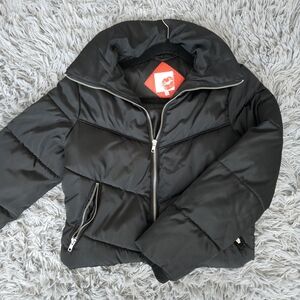 Womens Black Cropped Puffer Jacket